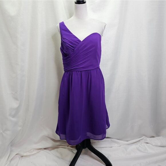 Alfred Angelo Purple One Shoulder Chiffon Cocktail Dress Size 14 - Picture 1 of 10